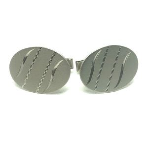 Sterling Oval Brushed Textured Engraved Cufflinks